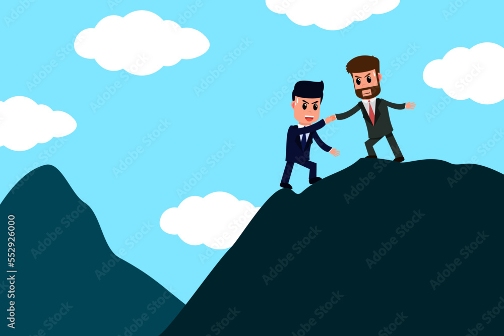 Businessman Climbing Up On The Top Mountain Leader Helps The Team To qualifications-mountain-training-digital-learning