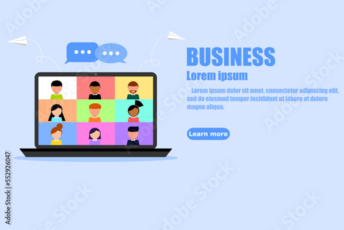 Business talking by internet in laptop. Online meeting. Designed can use for web banner. Business Concept. Vector illustration