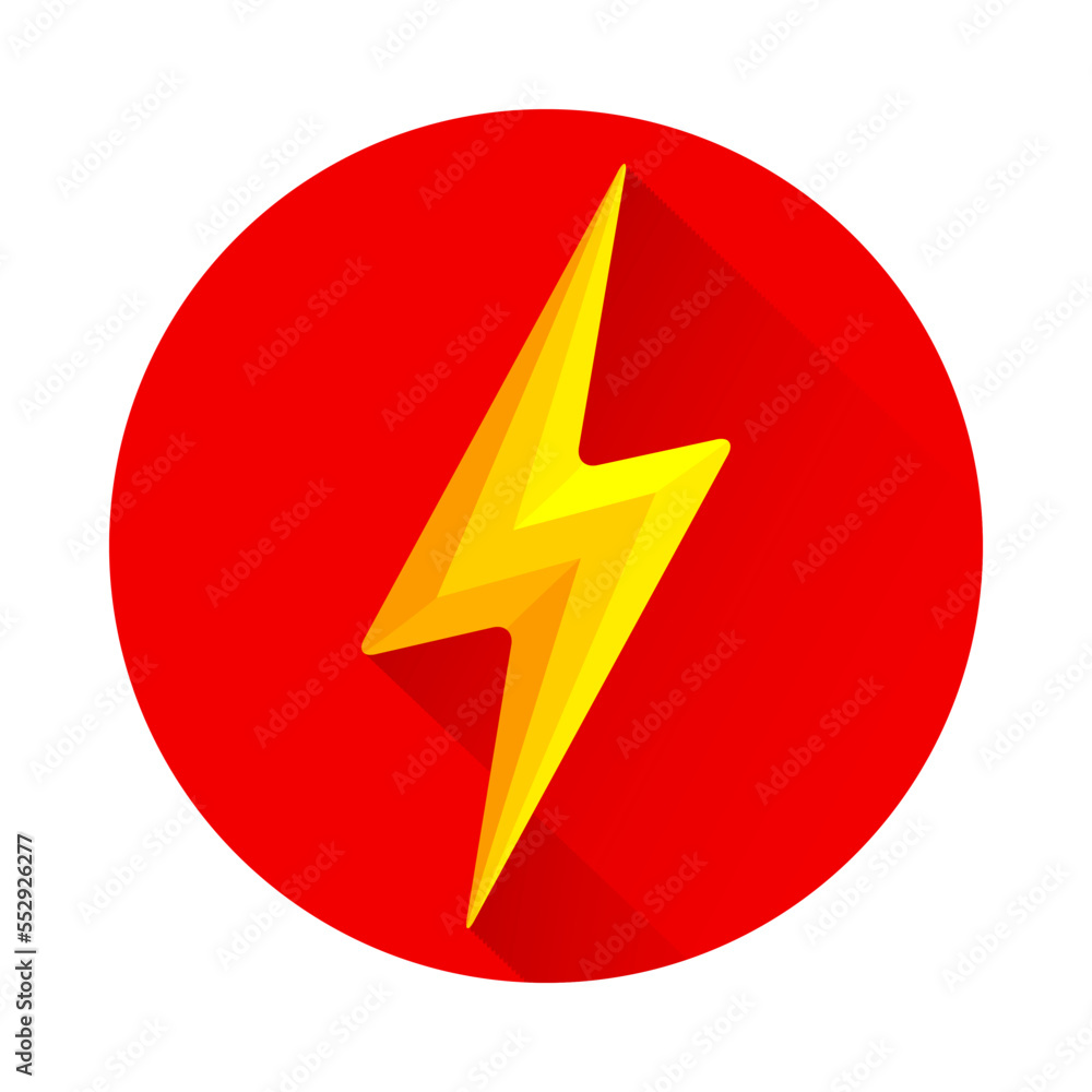 Lightning icon flat design with long shadow. Flash symbol in red circle on white background. Vector illustration Lightning icon flat design with long shadow. Flash symbol in red circle on white background. Vector illustration