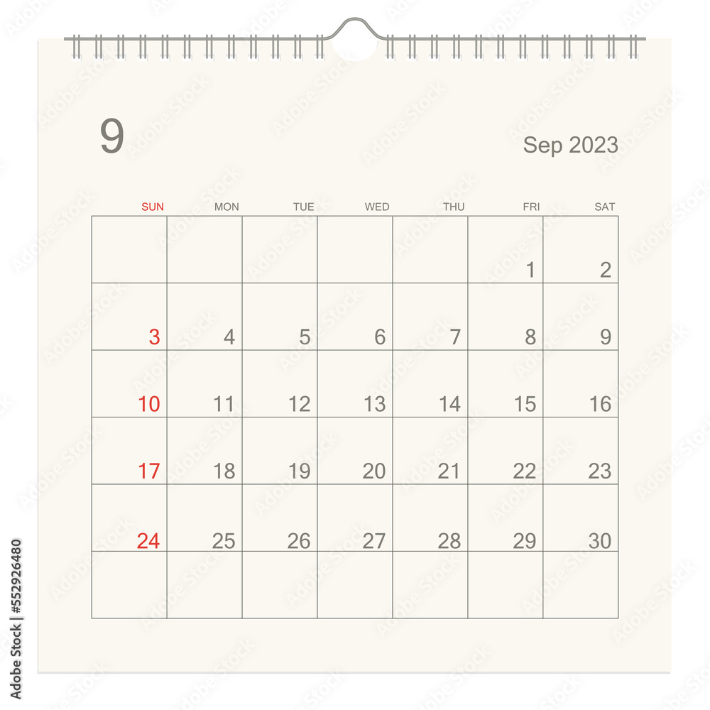 September 2023 calendar page on white background Calendar background September 2023 calendar page on white background Calendar background