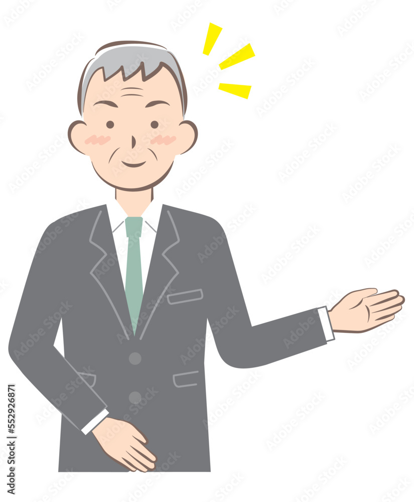案内をするスーツ姿のシニア男性 案内をするスーツ姿のシニア男性