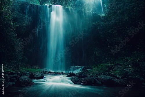 Beautiful scenery of the majestic waterfall,Digital art .