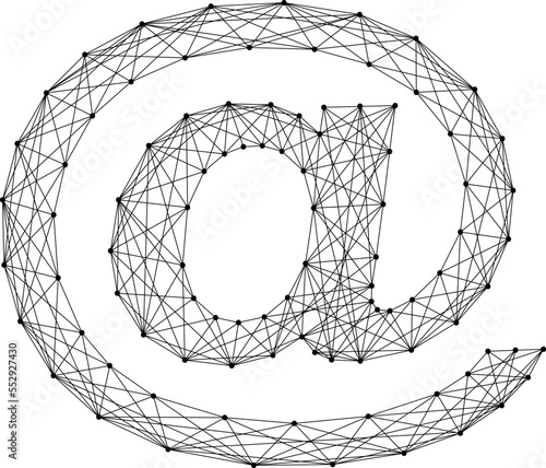 Sign commercial at, social media notification, email message profile, domain, from abstract futuristic polygonal black lines and dots. Low poly concept. Vector illustration.