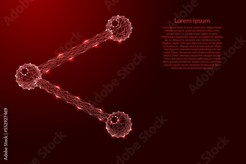 Share send media post exchange sign, data message sharing, from red futuristic polygonal lines and glowing stars