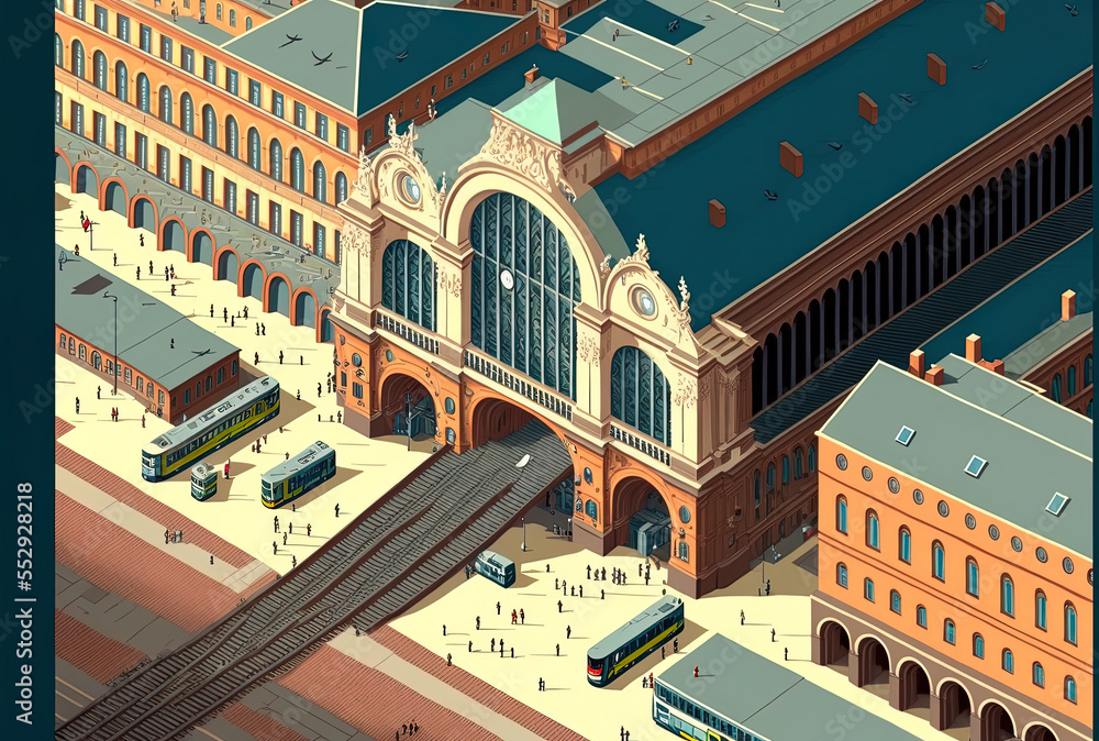 Vienna Railway Station, Austria, as seen from above. Generative AI