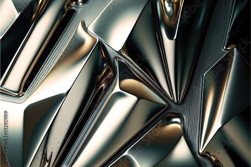  a close up of a metal object with a black background and a gold background with a silver design on it. Generative AI photo