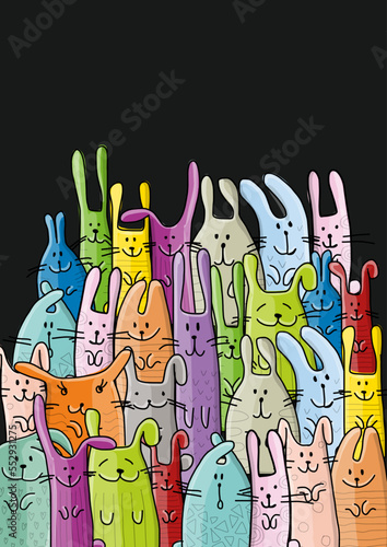 Funny Bunnies family. Rabbit - symbol of 2023 chineese new year. Chreeting ca...