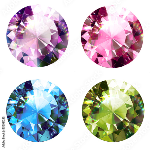 Set of colorful shiny gemstones diamond in circle shape geometric crystal sapphire jewel