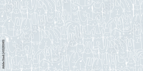 Funny Bunnies family. Seamless pattern background with Rabbits. Symbol of 2023 chineese new year. Cute characters, childish style. Vector illustration