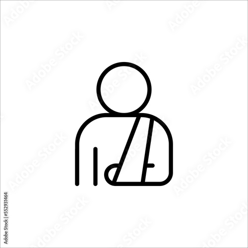 Injured man in bandage. Broken arm icon. Injured man icon on white background.