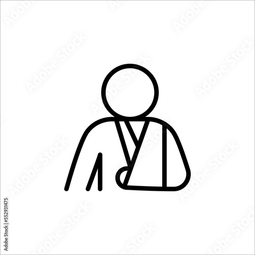 Injured man in bandage. Broken arm icon. Injured man icon on white background.