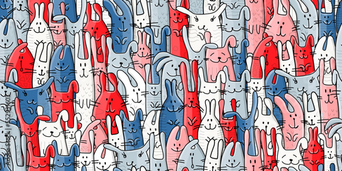 Funny Bunnies family. Seamless pattern background with Rabbits. Symbol of 202...