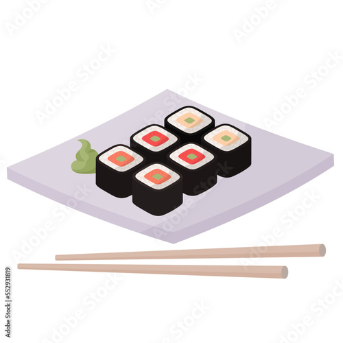 sushi with chopsticks