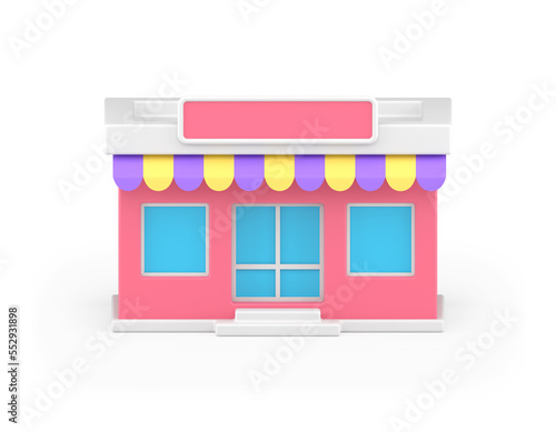 Grocery awning store building pink facade retail commercial small business 3d icon
