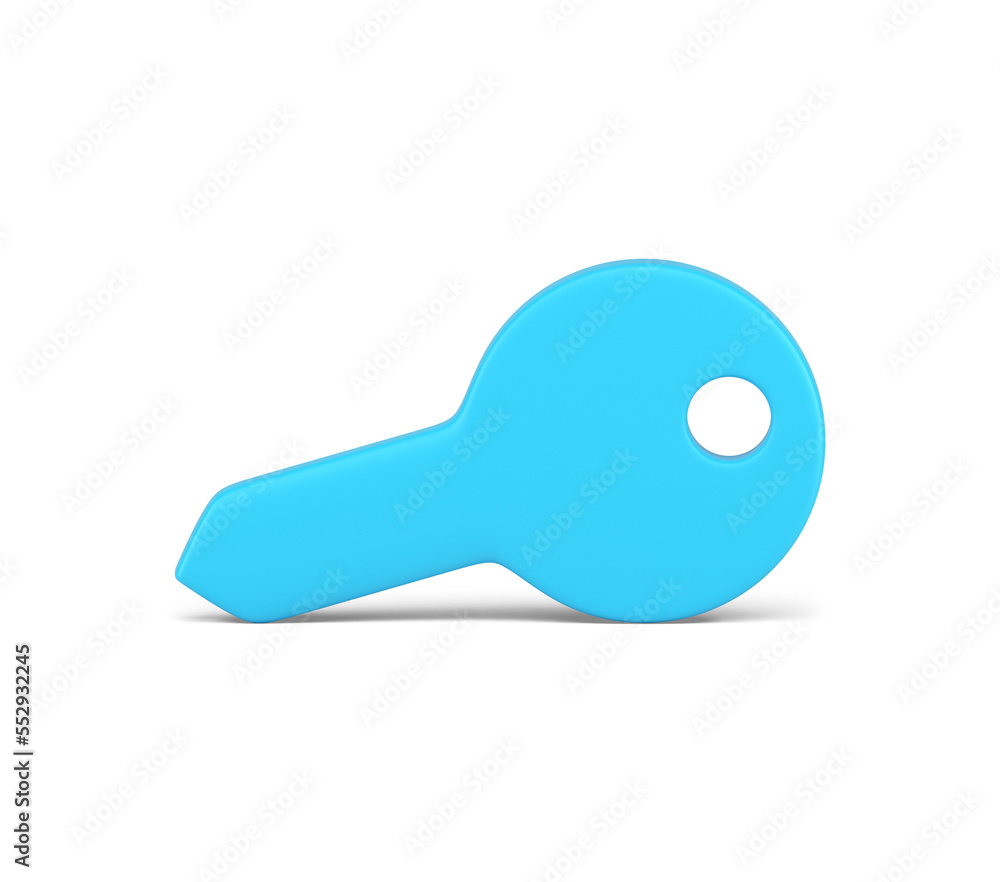 Blue key with hole horizontal lying password login privacy entrance control realistic 3d icon