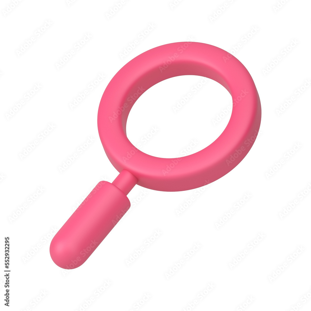 Pink 3d magnifier. Volumetric magnifying tool icon for search, finding, reading, research, analysis information Pink 3d magnifier. Volumetric magnifying tool icon for search, finding, reading, research, analysis information