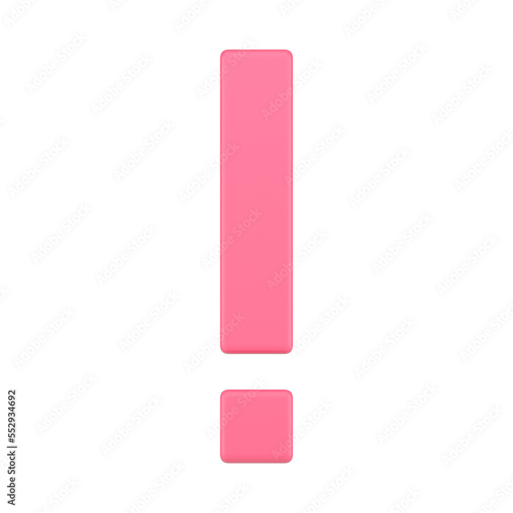 Pink angled exclamation sign geometric 3d icon front view realistic illustration Pink angled exclamation sign geometric 3d icon front view realistic illustration