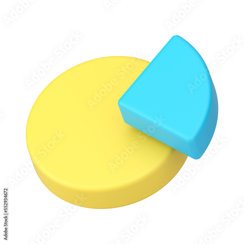 Statistics pie chart 3d icon. Infographic yellow circle with blue part