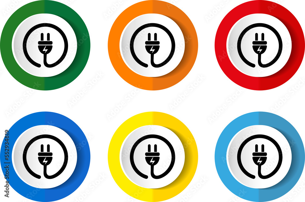 Eletricity icon set, energy, power, plug flat design illustration in 6 colors options for webdesign and mobile applications Eletricity icon set, energy, power, plug flat design illustration in 6 colors options for webdesign and mobile applications
