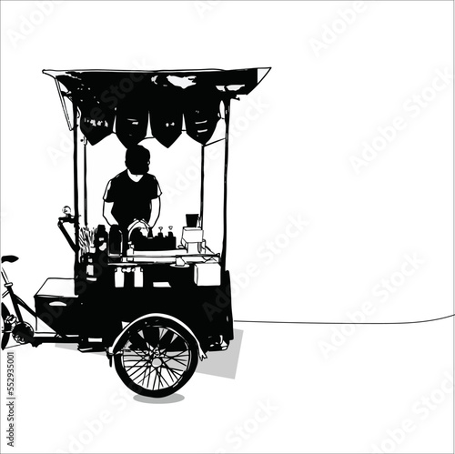 Illustration vector graphic of a street barista with trishaw.  
Suitable design for event, card, advertisement, illustration, t-shirt etc