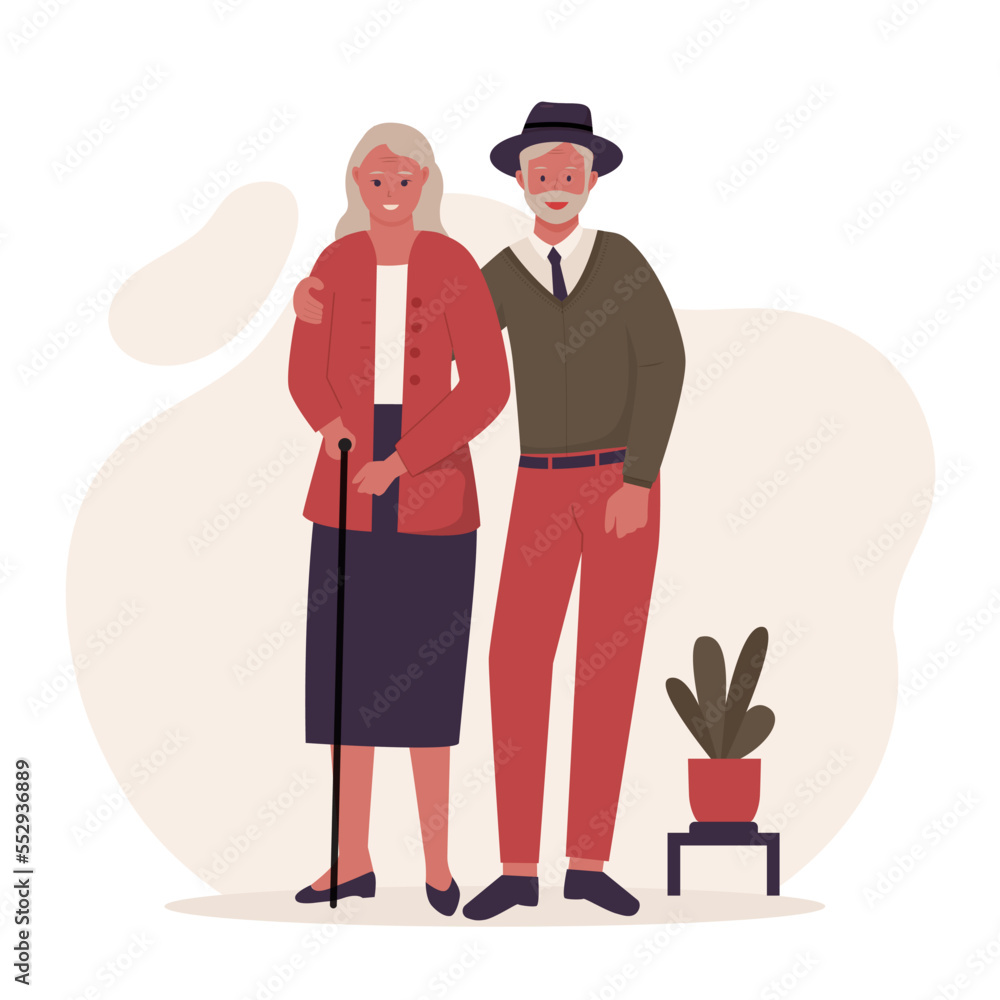 Elderly couple cartoon characters vector set. Illustrations for websites, landing pages, mobile apps, posters and banners. Trendy flat vector illustration