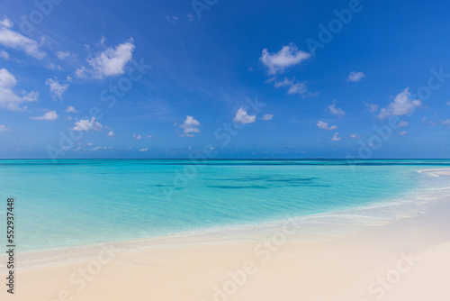 Natural summer beach background for concept summer vacation. Nature tropical summer beach. Sunny sand ocean water horizon under blue sky. Idyllic travel paradise. Relaxing positive energy meditation © icemanphotos