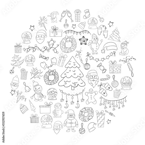Fototapeta Naklejka Na Ścianę i Meble -  A set of Christmas icons with a thin line , vector doodle illustration