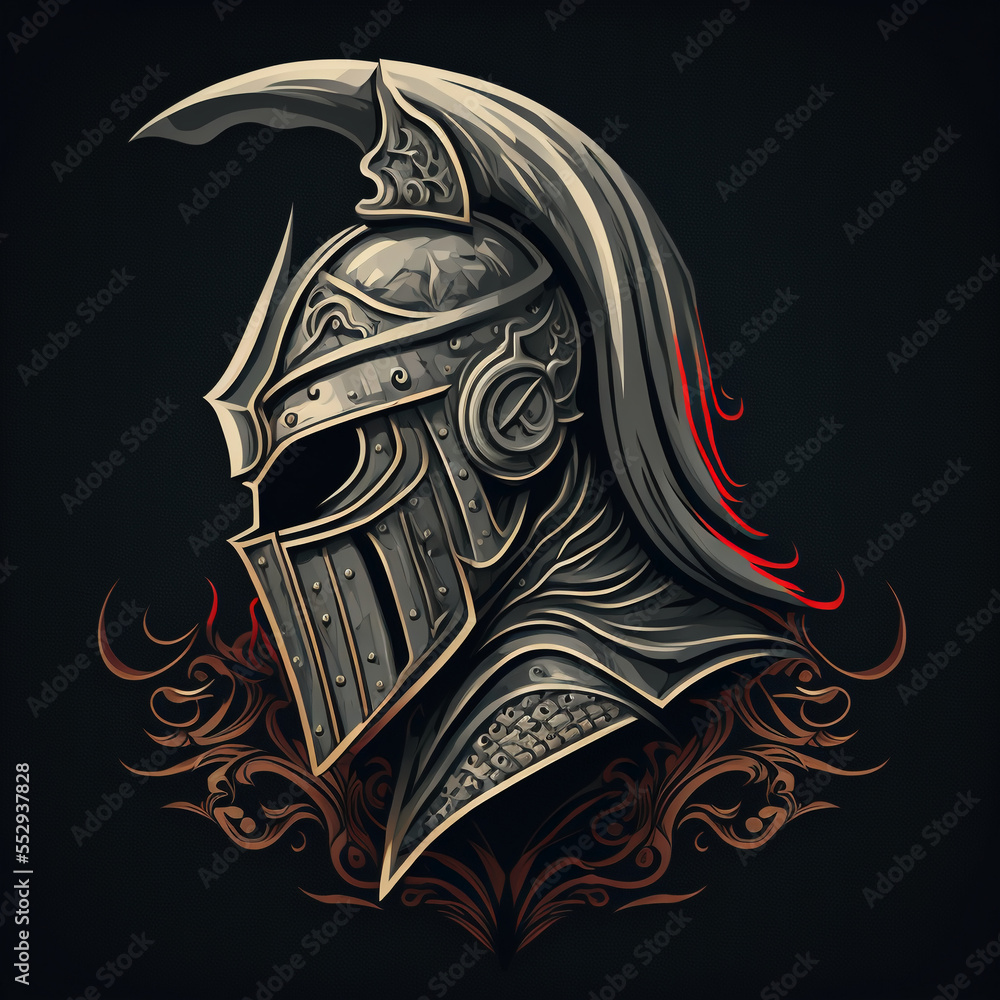 Medieval knight head vector for logo or design. Generative AI Stock