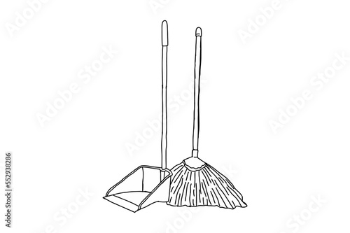 Object - Broom and Dustpan Line Art Vector