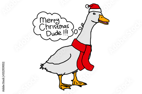 Christmas Animal - Adorable duck in a christmas hat and red scarf wishes you a merry christmas dude !!!