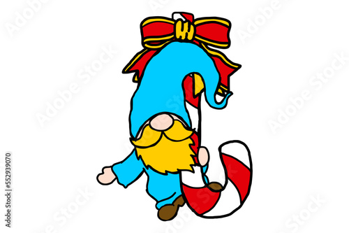 Christmas Character Design - adorable Gnome hugging a candy cane with ribbon decoration