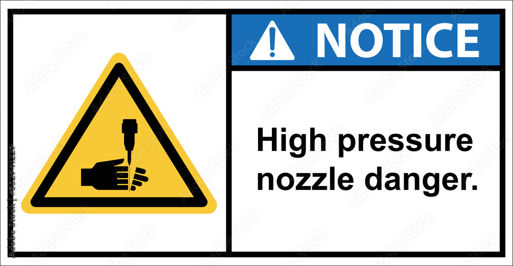 Do not put your hand near the high pressure nozzle.,Sign notice.