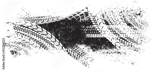 Vector Print Textured Tire Track . Design Element . Car tread silhouette . Mud splash grunge texture. Screen print texture .