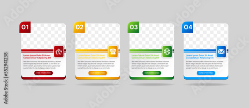 Creative vector illustration of infographic company template isolated on background. Photo placeholders. Art design. Abstract concept process diagram, graphic element with rectangle main shape.