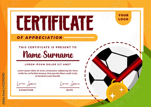 Football tournament sport event certificate design template simple and elegant design