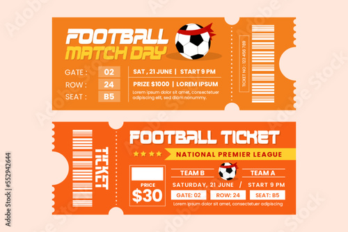 Football tournament sport event ticket design template simple and elegant design