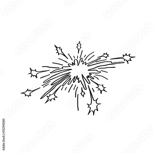 Celebration fireworks logo icon Hand drawn ink sketch Merry christmas xmas sign Confetti star drop decorative element Doodle design Fashion print clothes greeting invitation card flyer poster banner