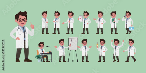 Doctor with different poses. vector