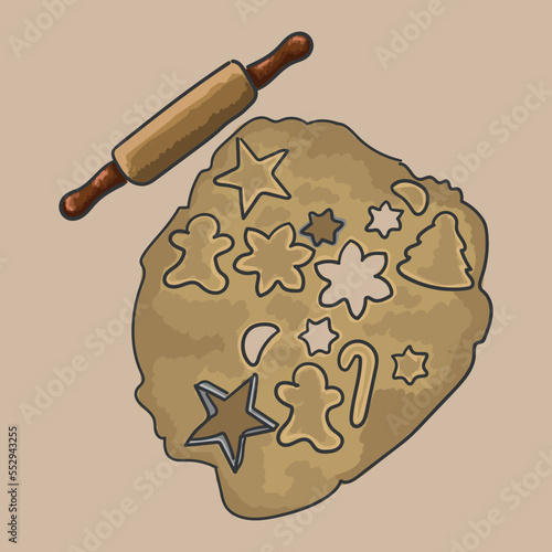 December. Cooking Christmas gingerbread cookies. Vector graphics