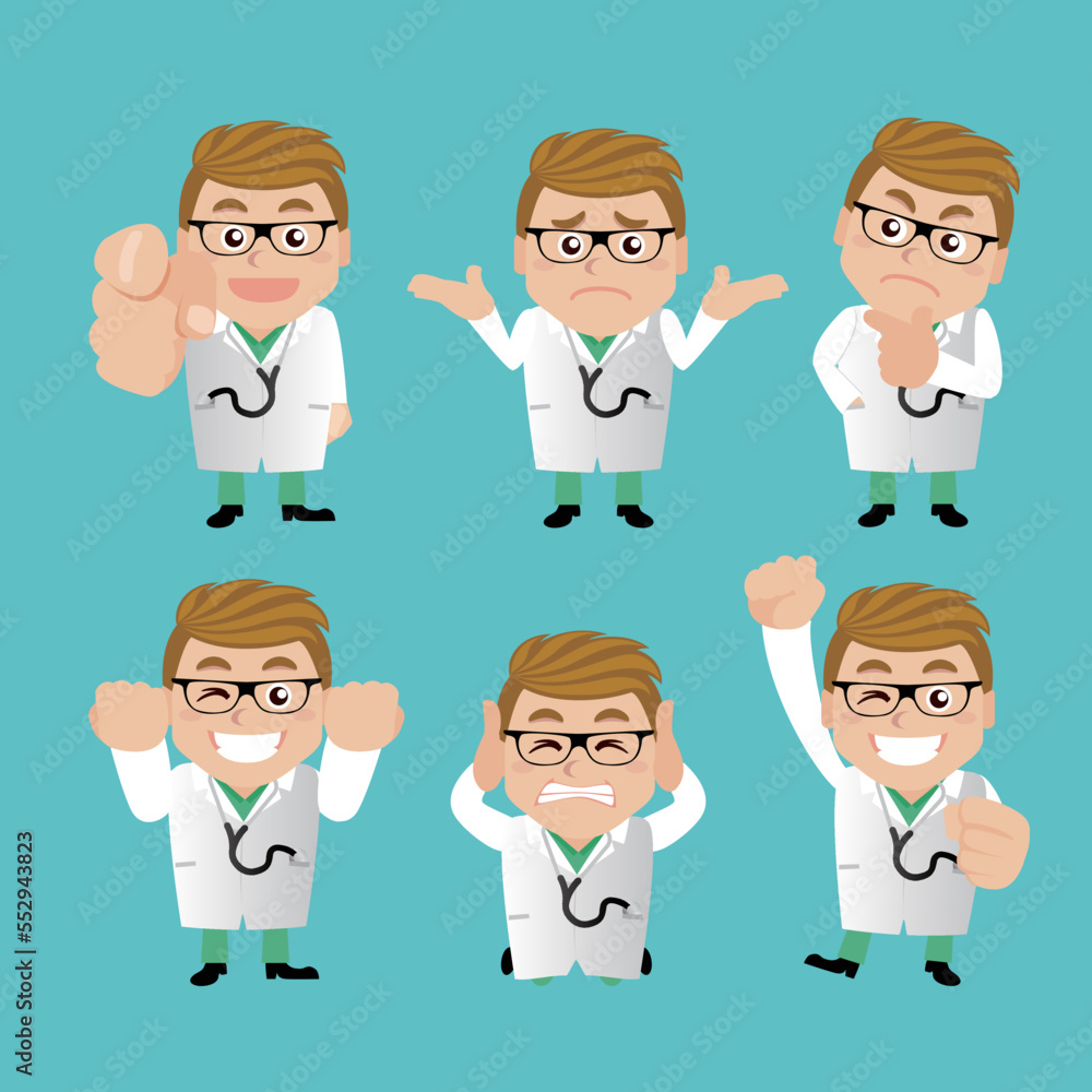 Fototapeta premium Doctor with different poses. vector