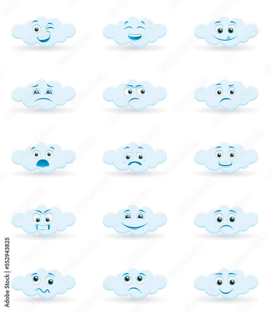 Vector illustration of a cloud with different emotions on the face Vector illustration of a cloud with different emotions on the face
