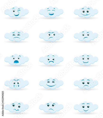 Vector illustration of a cloud with different emotions on the face