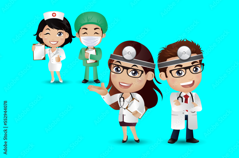 Fototapeta premium Doctor with different poses. vector