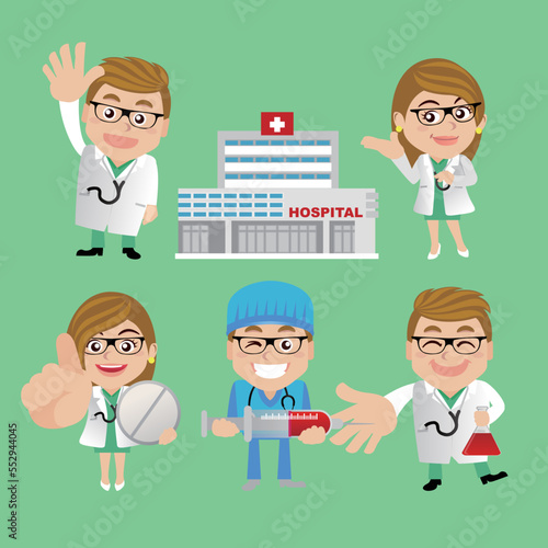 Doctor with different poses. vector-
