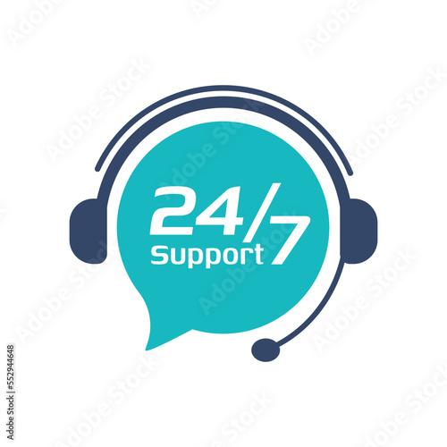 24 hour service icon.Headphone Talk Support over the phone to consult customer problems.