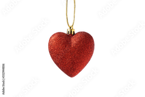 Red heart ball decoration, Christmas tree ornament isolated on white background
