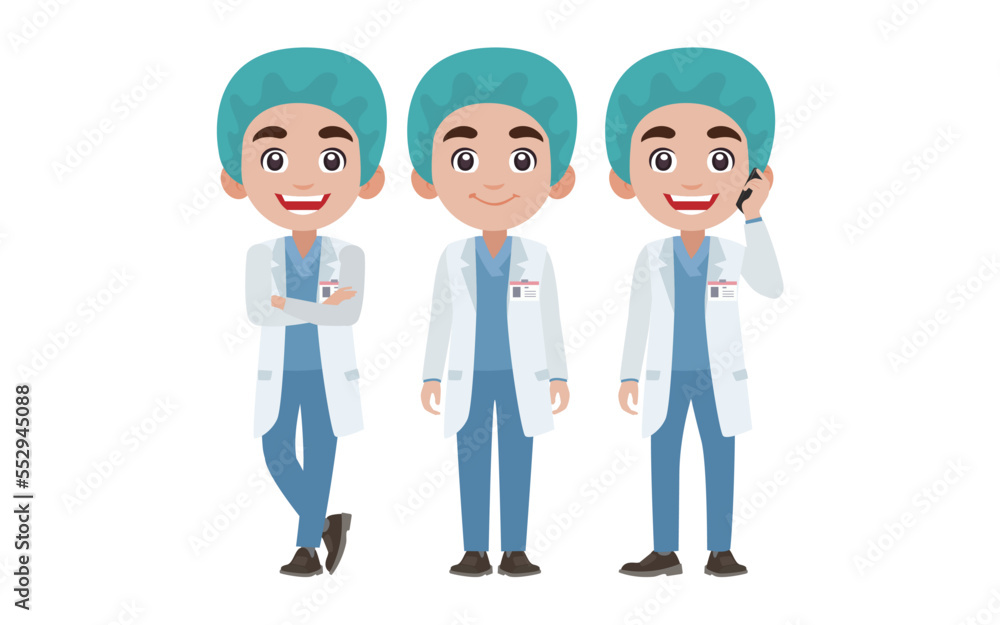 Set of doctor with different poses