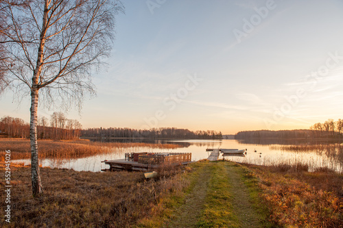 Sunrise on a November morning at lake Annsj  n in county   sterg  tland  Sweden