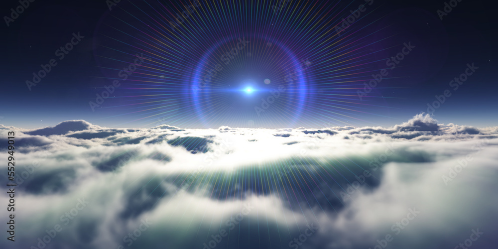 Fototapeta premium dream fly above clouds ray light