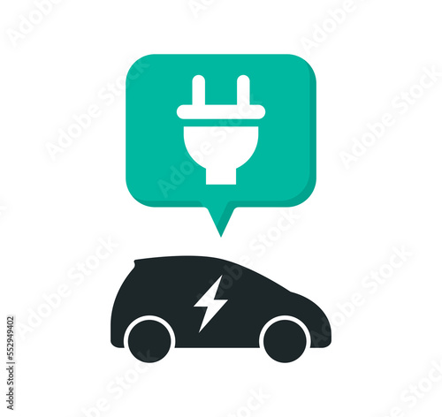 Electric car with plug icon. Charging station logo. Hybrid vehicles sign. Powered location. Vector illustration.